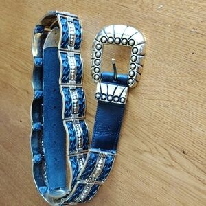 Captiva Black Leather and Gold Tone Metal Link Belt 36" Sz L